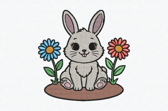 Cute Flower Bunny Embroidery