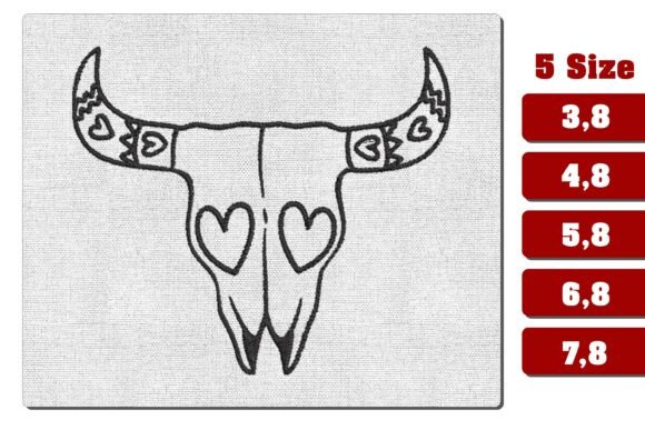 Heart Eyes Bull Skull Machine Embroidery