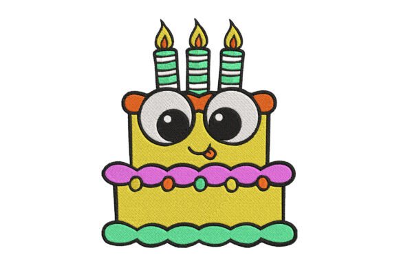 Kawaii Birthday Cake Embroidery Design