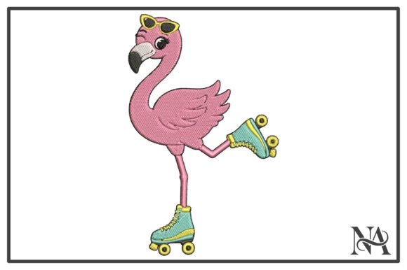 Roller Skating Flamingo Embroidery Design