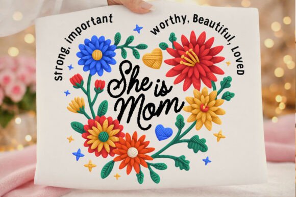 She is Mom Floral Faux Embroidery Mother Design Review