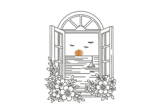 Sunset Window View Embroidery: A Seasonal Design for Holiday & Gift Creations